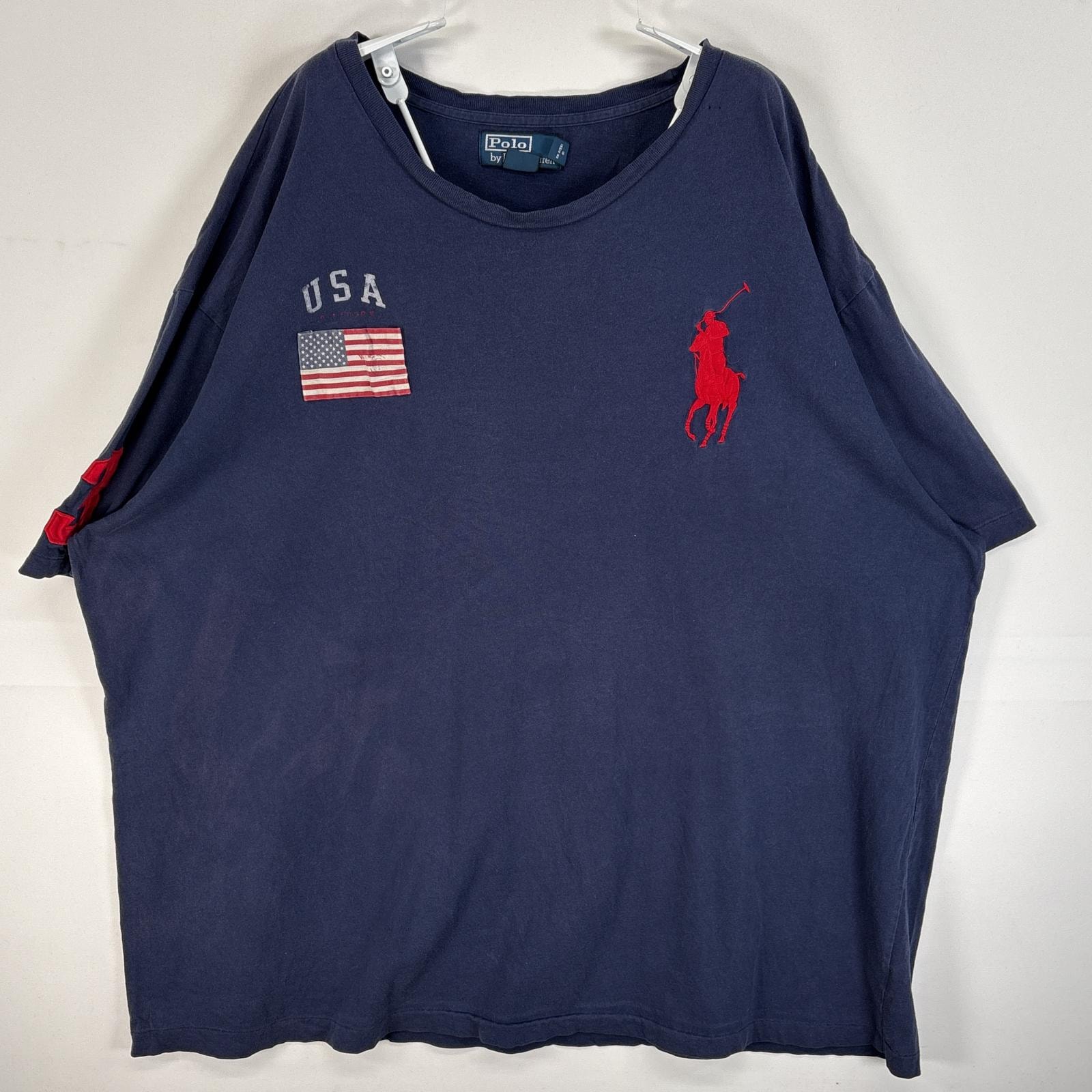 古着 90's/90年代 ポロバイラルフローレン Polo by Ralph Lauren 半袖Tシャツ ビッグポニー 大きいサイズ クルーネック 14041  ネイビー 無地 メンズ