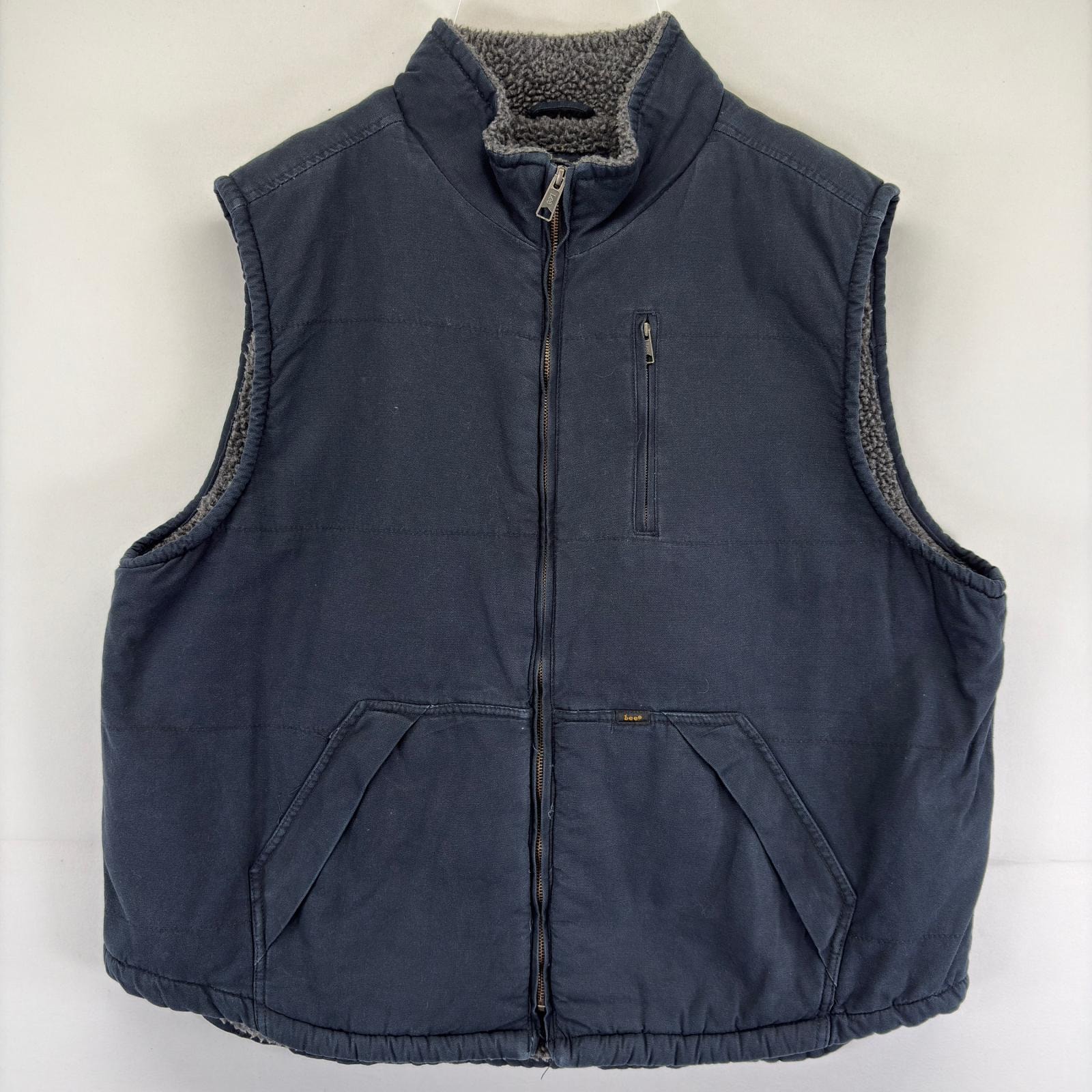 古着 リー Lee ダック ベスト ワンポイントロゴ 大きいサイズ ロゴ 裏地ボア 2XL  ブラック メンズ