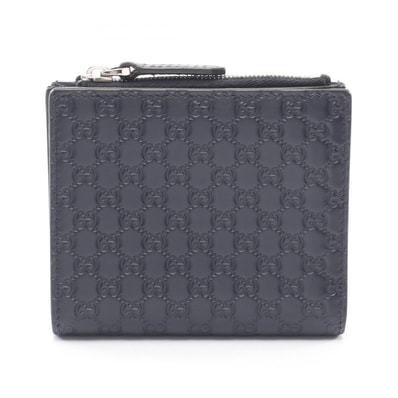 グッチ GUCCI マイクログッチシマ 二つ折り財布 財布 レザー メンズ レディース ネイビー系 544475 【中古】