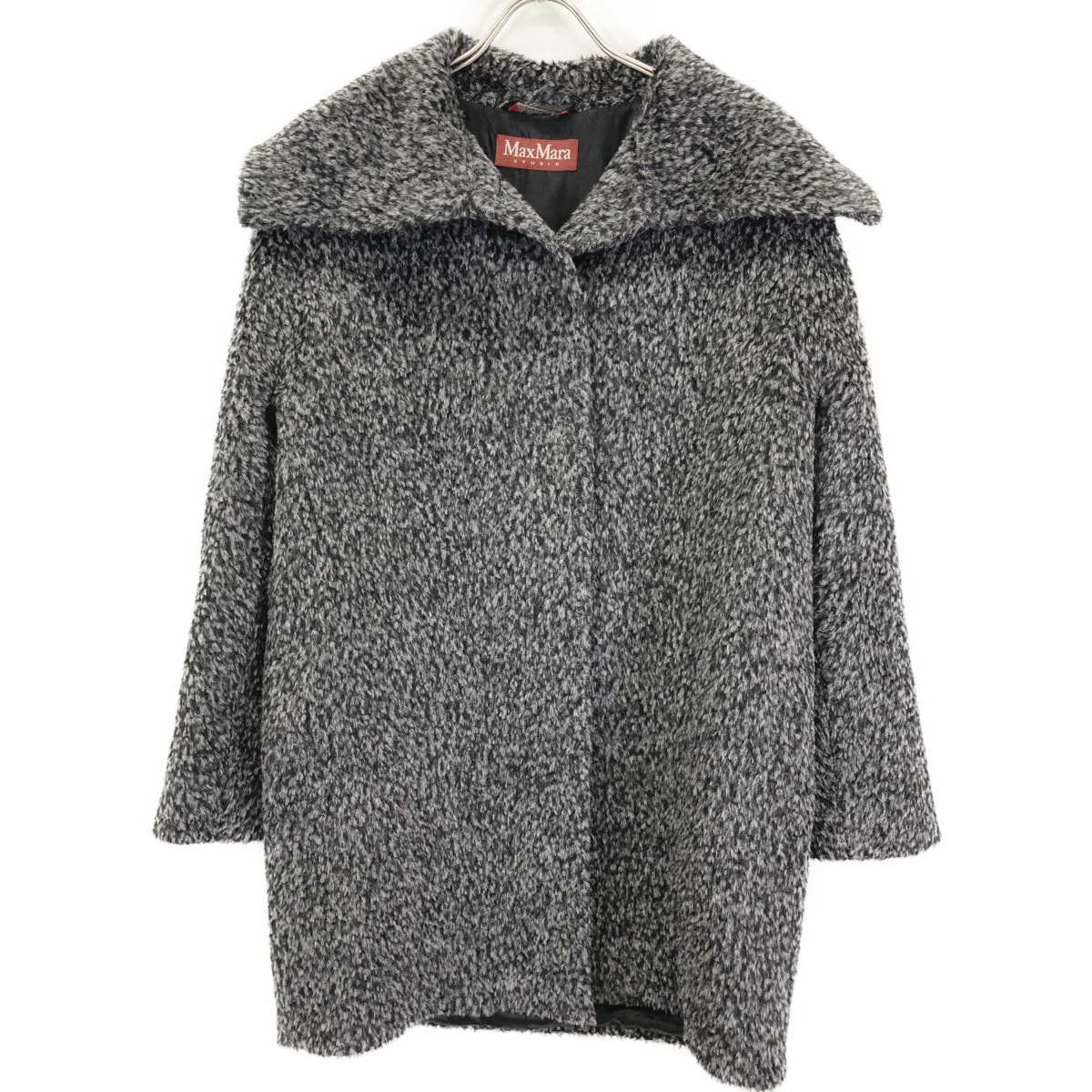 マックスマーラスタジオ グレー アルパカウール ジャギーミディアムコート 40