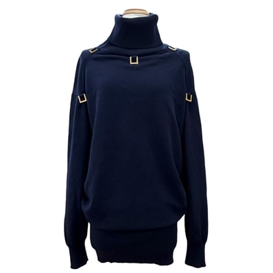 極美品 ルイヴィトン Dリング タートルネック ニットワンピース ネイビー S