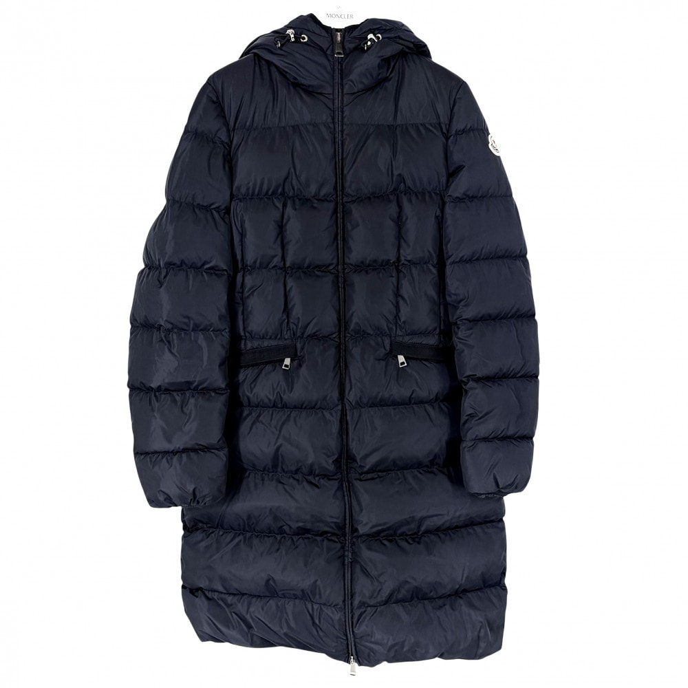 MONCLER モンクレール ダウンジャケット AVOCETTE フード付き アウター アパレル 服 0サイズ ロングダウンジャケット ネイビー 紺 ガンメタル金具 ナイロン    レディース 冬 美品【中古品】