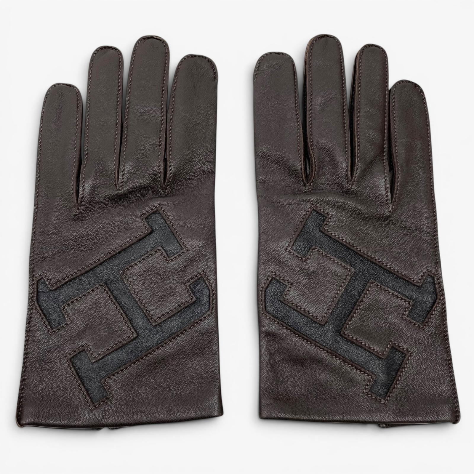 A (未使用に近い)】極美品 エルメス 手袋 ダークブラウン メンズ 8.5