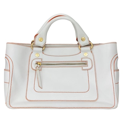 CELINE セリーヌ ブギーバッグ ホワイト オレンジ ゴールド金具 レザー トートバッグ ハンドバッグ 1-0289372 【中古】