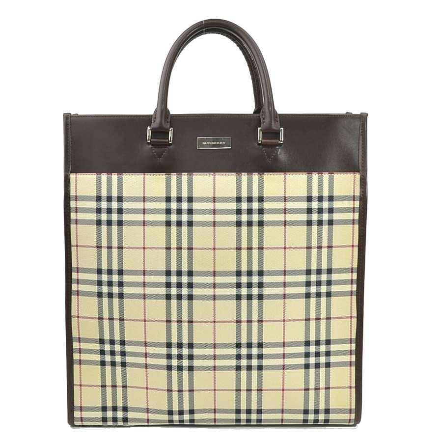バーバリー BURBERRY ハンドバッグ ナイロンキャンバス/レザー ブラウン×ベージュ ユニセックス【中古】 56433a