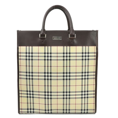 バーバリー BURBERRY ハンドバッグ ナイロンキャンバス/レザー ブラウン×ベージュ ユニセックス【中古】 56433a