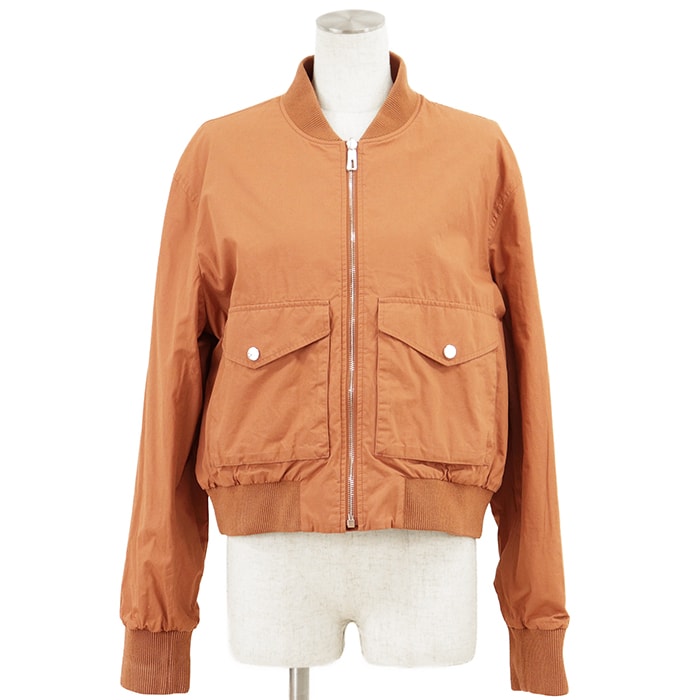 【美品】HERMES エルメス リバーシブル ブルゾン サイズ 44 レディース 2E0156DJ コットン100% ジップアップ 無地 総柄 アウター オレンジ系 橙色 イタリア製