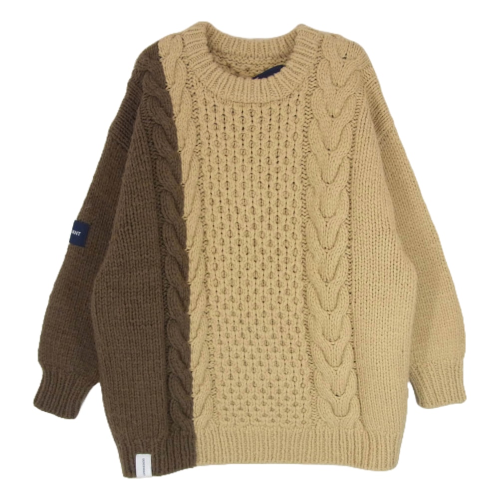 DESCENDANT ディセンダント ニット 19AW ARAN WOOL KNIT アラン ウール ニット カーキ系 1【中古】