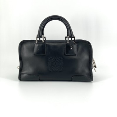 LOEWE(ロエベ) アマソナ28 ヴィンテージ レザー アナグラム 311.62.001 ミニボストンバッグ ブラック×シルバー