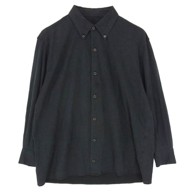 PRADA プラダ イタリア製 シルク混ナイロン ボタンダウン 長袖 ドレスシャツ ブラック系 39【中古】