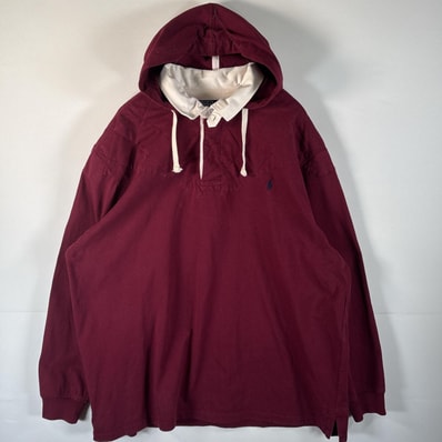 古着 ポロバイラルフローレン Polo by Ralph Lauren パーカー ラガーシャツタイプ ハーフボタン 大きいサイズ 3XLT バーガンディ メンズ
