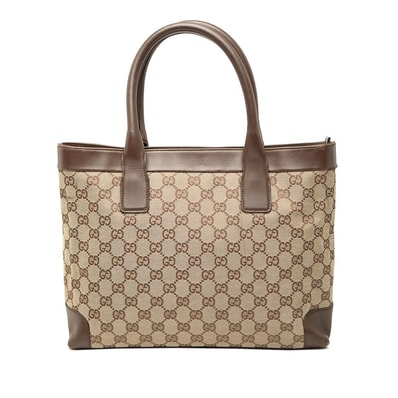 グッチ GGキャンバス ハンドバッグ トートバッグ 002 1119 ベージュ ブラウン キャンバス レザー レディース GUCCI 【中古】