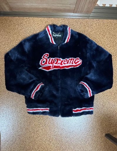 Supreme Faux Fur Varsity Jacket "Navy"