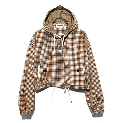 MIUMIU Women's Vichy Check Technical Fabric Blouson Jacket "White/Orange"