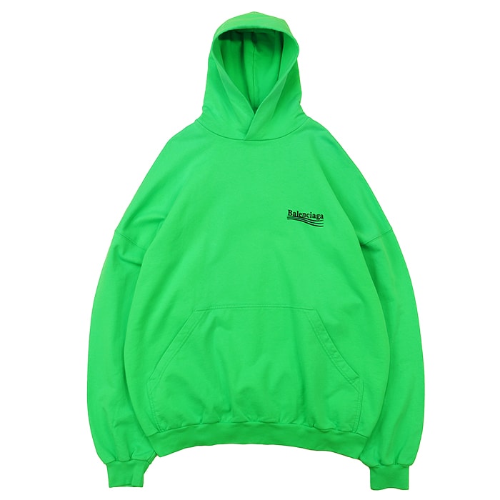 【未使用】BALENCIAGA バレンシアガ スウェット サイズ 2 メンズ レディース ユニセックス ロゴ エンブロイダリー 刺繍 カンガルーポケット パーカー フーディー プルオーバー トップス ライトグリーン 緑 ポルトガル製