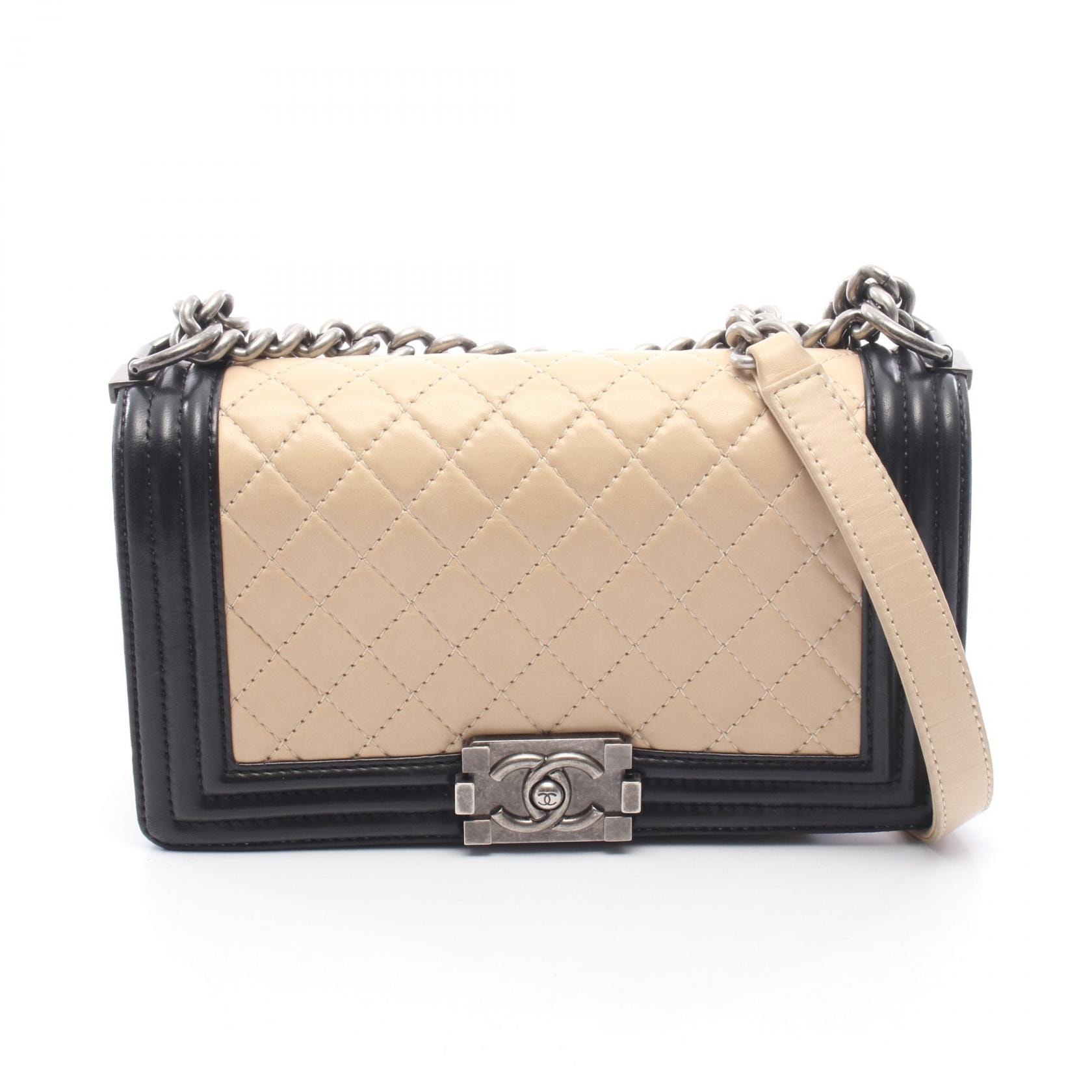 シャネル CHANEL ボーイシャネル ショルダーバッグ バッグ ラムスキン(羊革) レディース ブラック系 / ベージュ系 A67086 【中古】