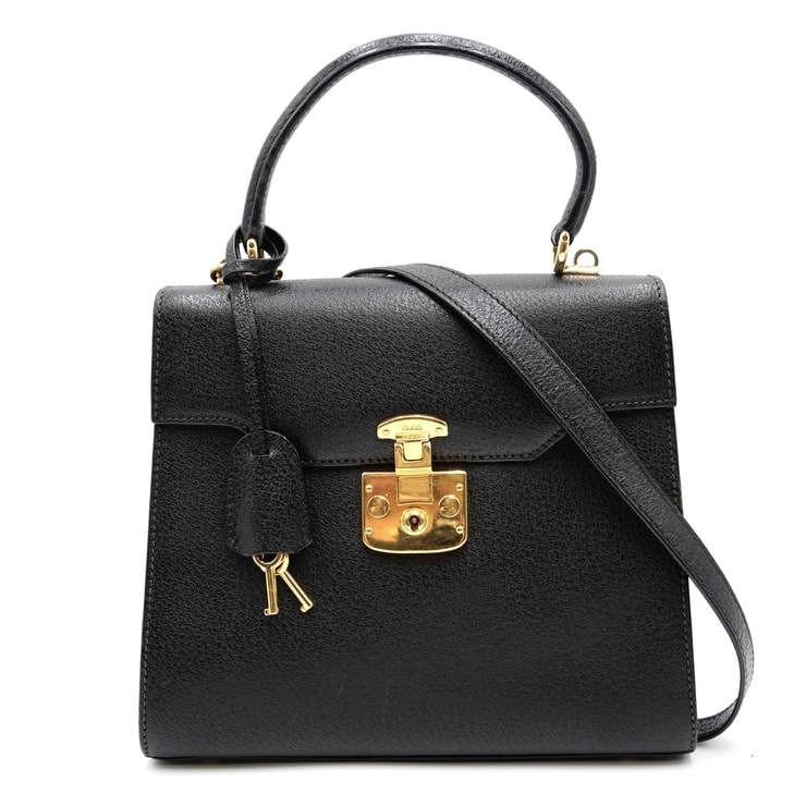 GUCCI(グッチ)レディロック ヴィンテージ 2WAY ハンドバッグ ショルダーバッグ ブラック レザー ゴールド金具 鍵付き フラップ式 レディース イタリア製【中古】