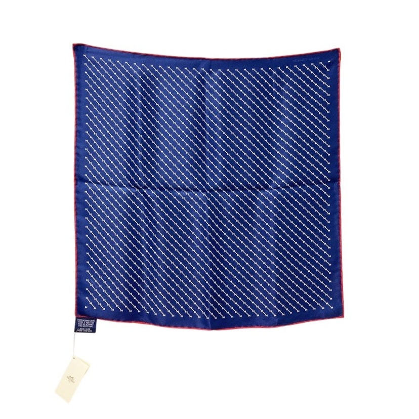 エルメス カレ45 Hジオメトリック スカーフ ネイビー レッド シルク レディース HERMES 【中古】