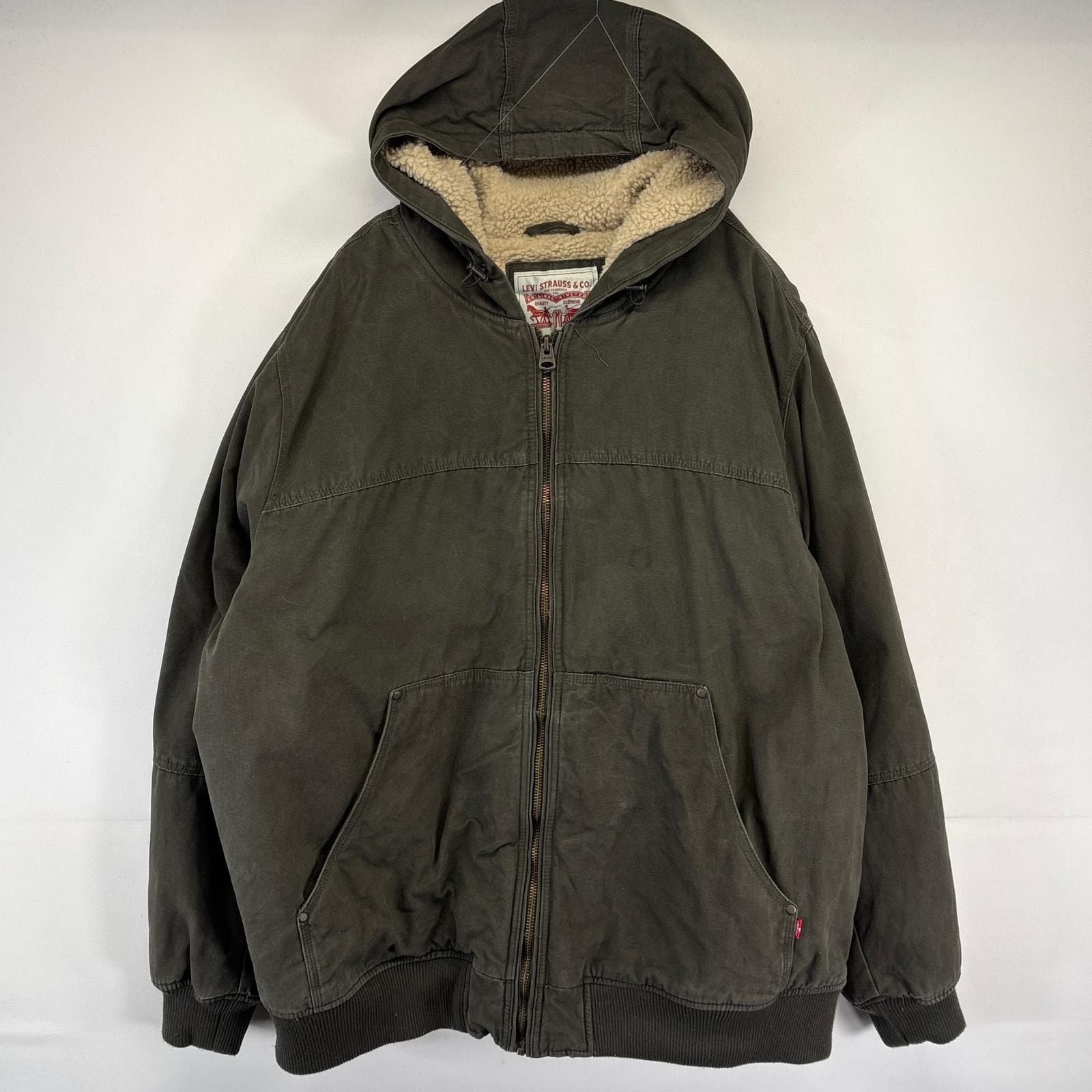 古着 リーバイス Levi's ジャケット ダック フルジップ ボア パーカー 大きいサイズ 3XLT グリーン系 メンズ