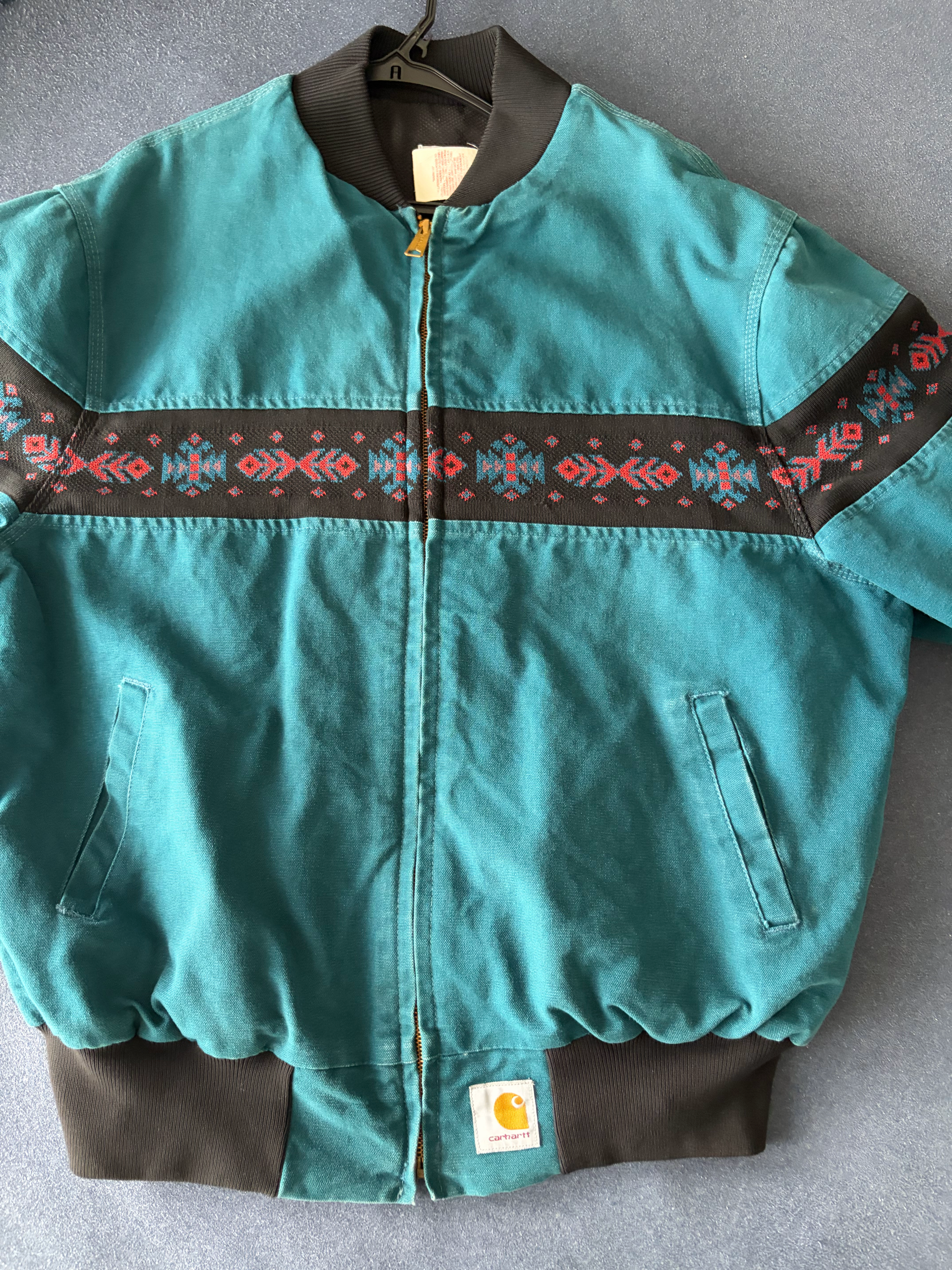 【極美品・USA製】90s カーハート サウスウェスタン ジャケット XXL ティール サンタフェジャケット アステカ柄 2XL