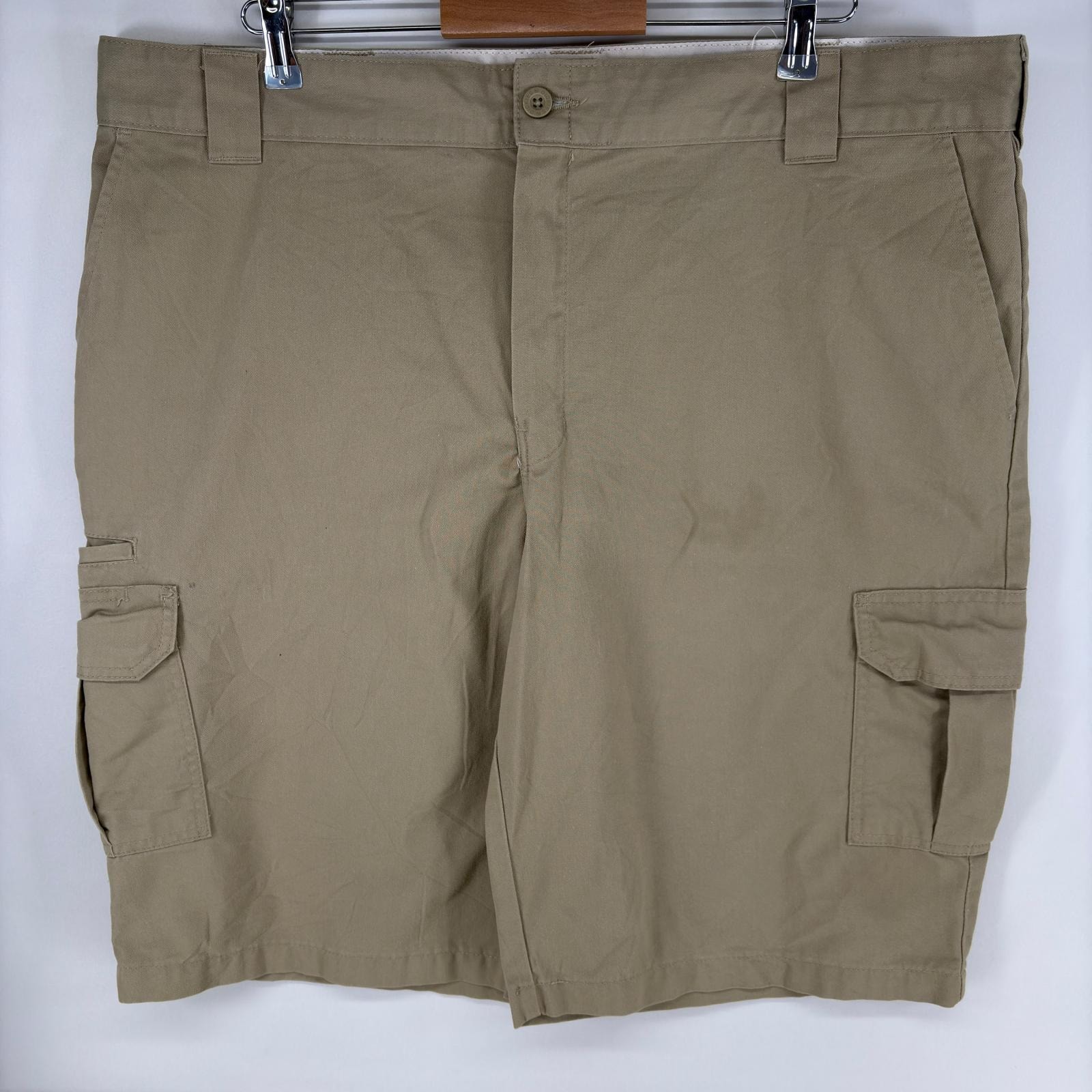 古着 ディッキーズ Dickies パンツ ワーク ハーフ ショート ジッパーフライ ワンポイントロゴ チノ w42  ベージュ系 メンズ