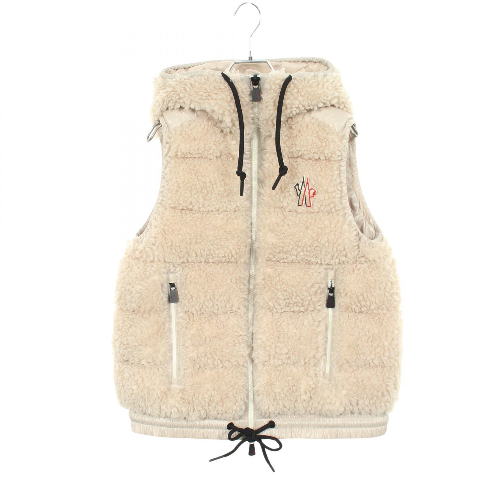 モンクレールグルノーブル MONCLER GRENOBLE テディフリース フード付き ダウンベスト 衣料品 アウター ナイロン ポリエステル レディース ベージュ系 8G00022 【中古】