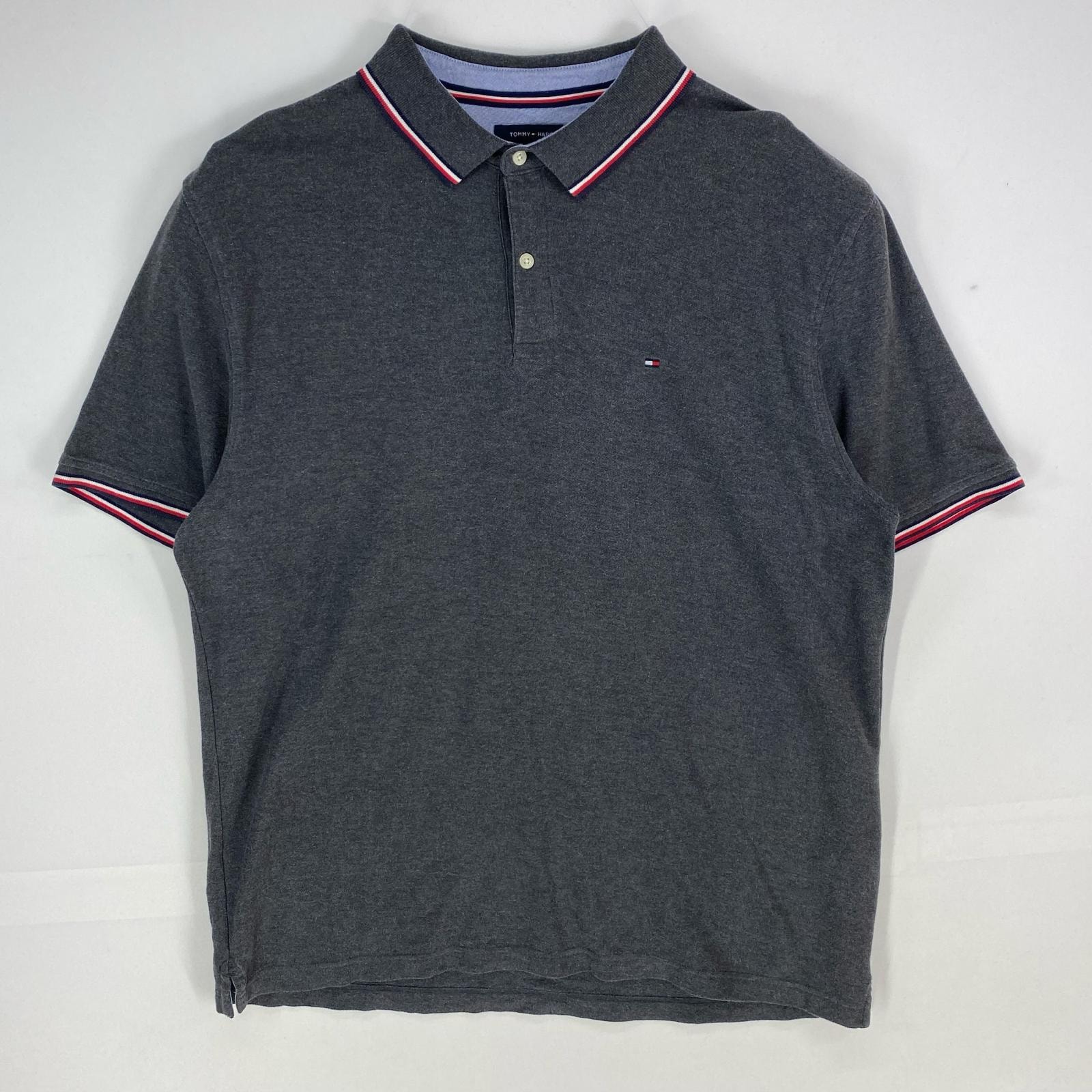 古着 トミーヒルフィガー TOMMY HILFIGER 半袖シャツ ワンポイント ロゴ ポロシャツ ショートスリーブ 2XLT  グレー系 メンズ