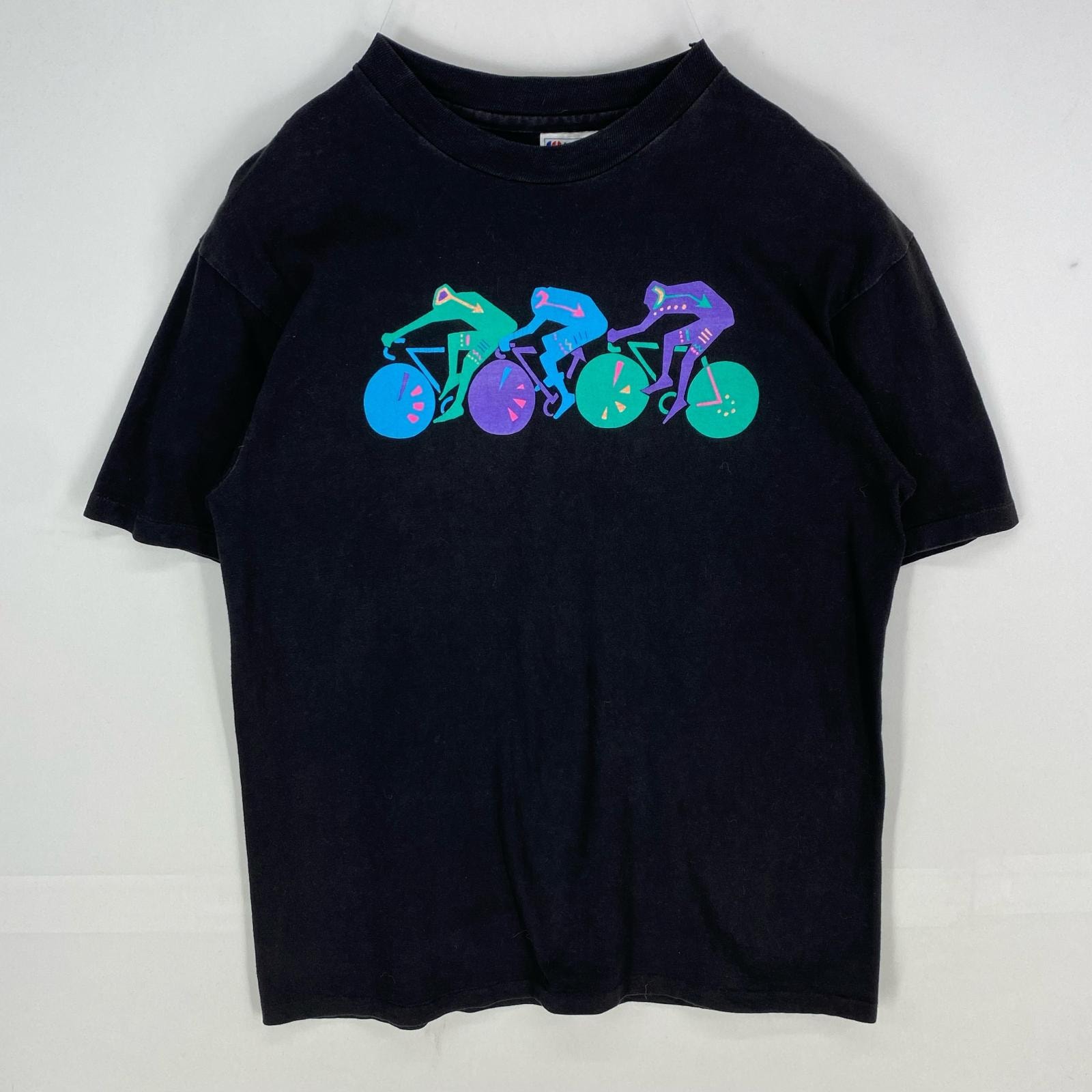 古着 80's~90's/80年代~90年代 ヘインズ Hanes USA製 半袖Tシャツ シングルステッチ サイクリング L ブラック系 メンズ