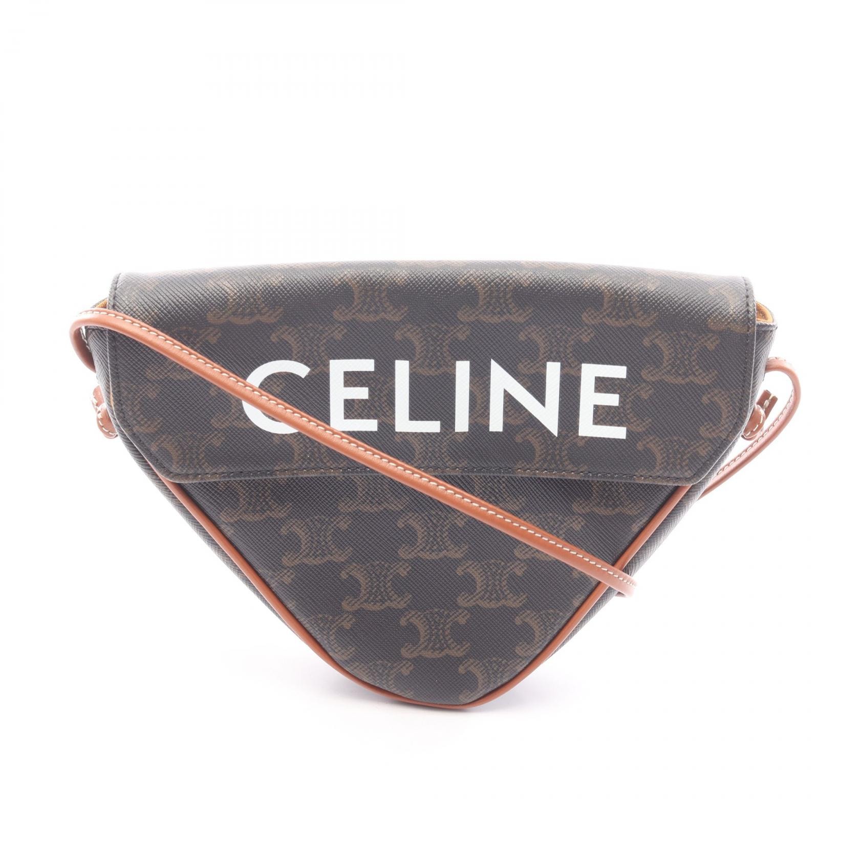 セリーヌ CELINE トリオンフ トライアングル ショルダーバッグ バッグ PVCコーティングキャンバス レディース ブラック/ブラウン 195902 【中古】