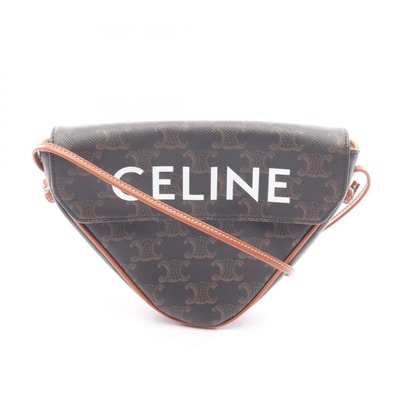 セリーヌ CELINE トリオンフ トライアングル ショルダーバッグ バッグ PVCコーティングキャンバス レディース ブラック/ブラウン 195902 【中古】