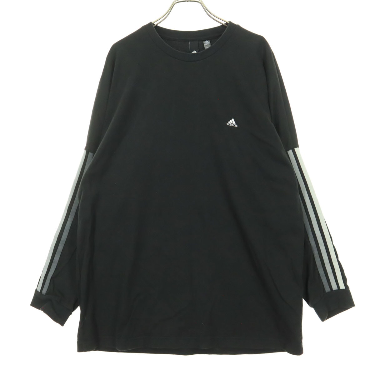 adidas アディダス ワンポイントロゴ 長袖 クルーネック コットン ロンT カットソー L ブラック