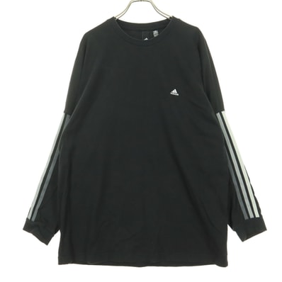 adidas アディダス ワンポイントロゴ 長袖 クルーネック コットン ロンT カットソー L ブラック