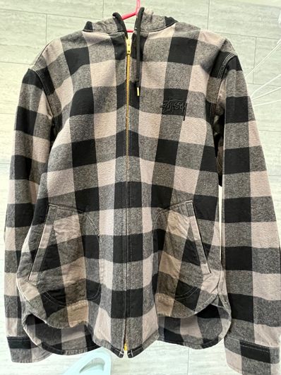 STUSSY ステューシー パーカー チェック ブラック グレー M