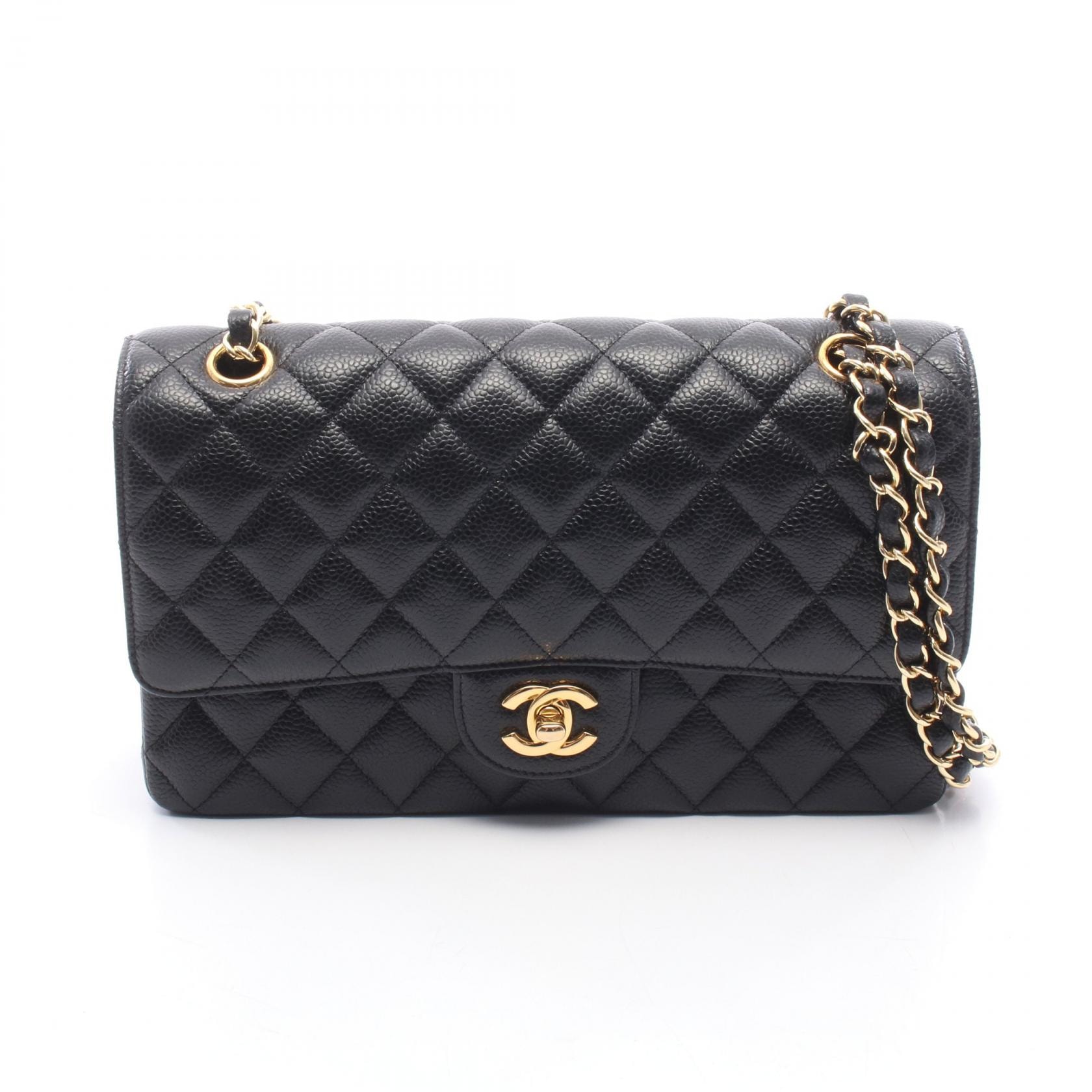 シャネル CHANEL マトラッセ Wフラップ ショルダーバッグ バッグ キャビアスキン(グレインドカーフ) レディース ブラック系 A01112 【中古】