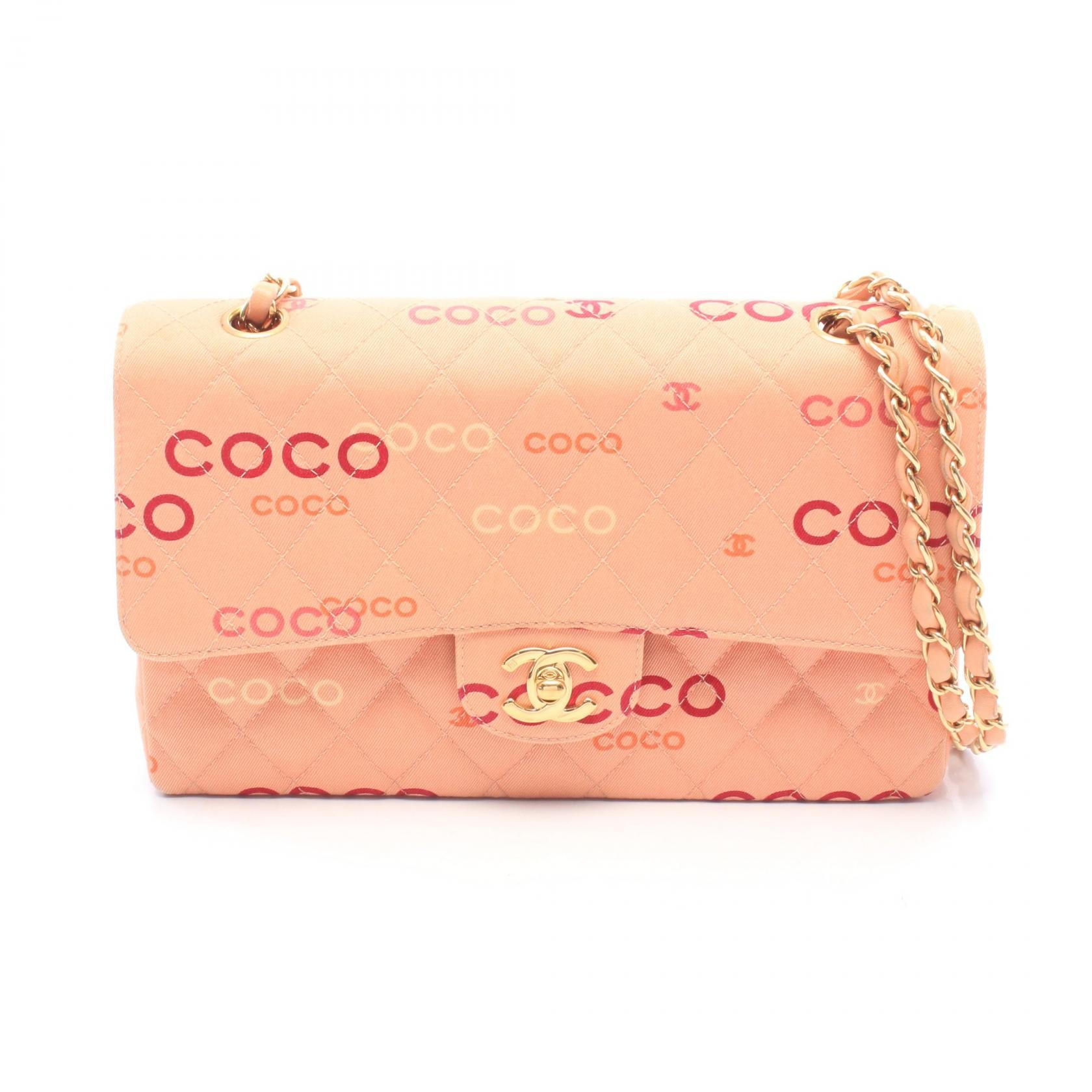 シャネル CHANEL COCOプリント マトラッセ Wフラップ ショルダーバッグ バッグ キャンバス レザー レディース ピンク系 / マルチカラー 【中古】