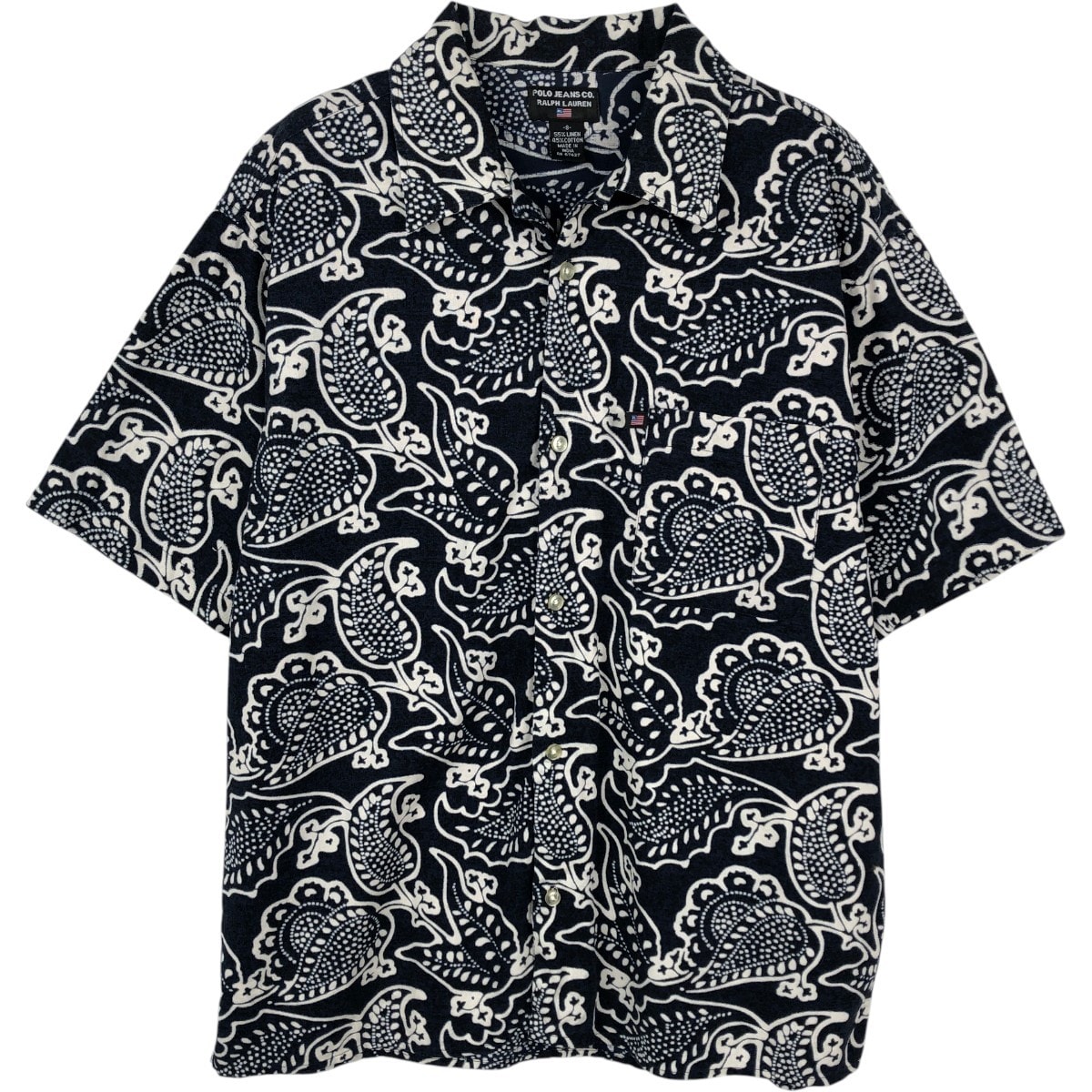 古着 ラルフローレン Ralph Lauren POLO JEANS COMPANY 総柄 ペイズリー柄 オープンカラー ハワイアンアロハシャツ ボックスシャツ メンズS相当/eaa672675
