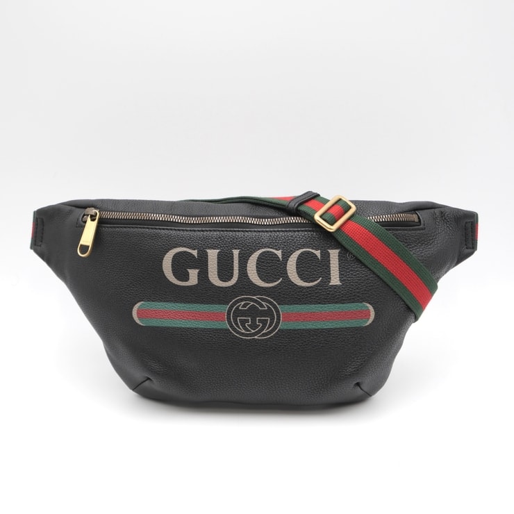 GUCCI(グッチ)ヴィンテージロゴ シェリーライン ウエストバッグ ボディバッグ ベルトバッグ ブラック レザー GGロゴ プリント ゴールド金具 メンズ レディース ユニセックス 530412【中古】