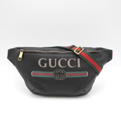 GUCCI(グッチ)ヴィンテージロゴ シェリーライン ウエストバッグ ボディバッグ ベルトバッグ ブラック レザー GGロゴ プリント ゴールド金具 メンズ レディース ユニセックス 530412【中古】