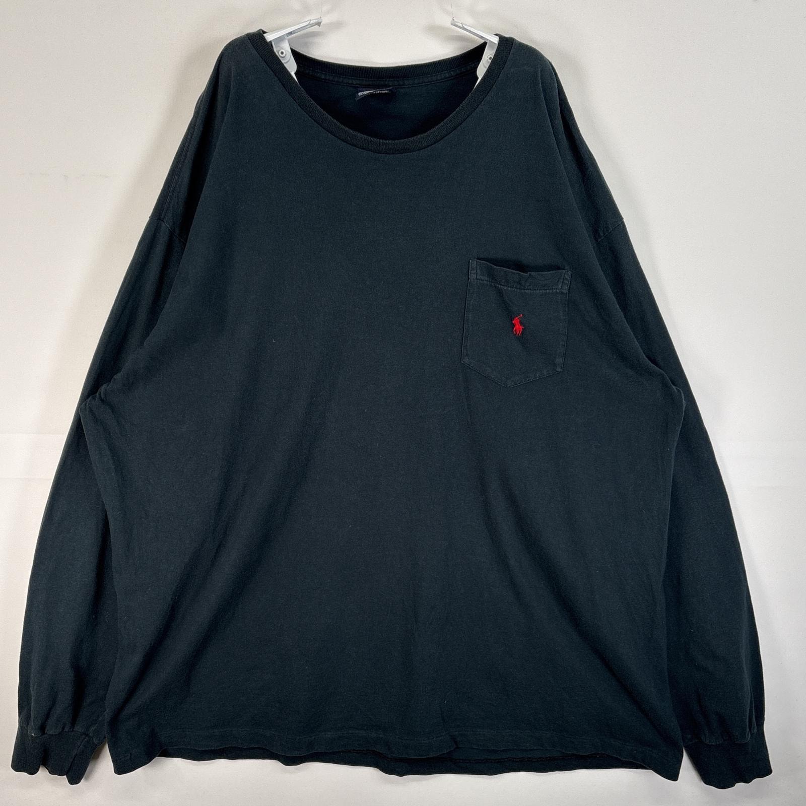 古着 90's/90年代 ポロバイラルフローレン Polo by Ralph Lauren 長袖Tシャツ ロゴ 刺繍 大きいサイズ 胸ポケ 14041  ブラック 無地 メンズ