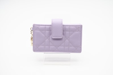 極美品 Christian Dior クリスチャンディオール カナージュ ラムスキン Lady Dior Jasmine カードホルダー S0074ONMJ カードケース パープル ラムスキン レディース