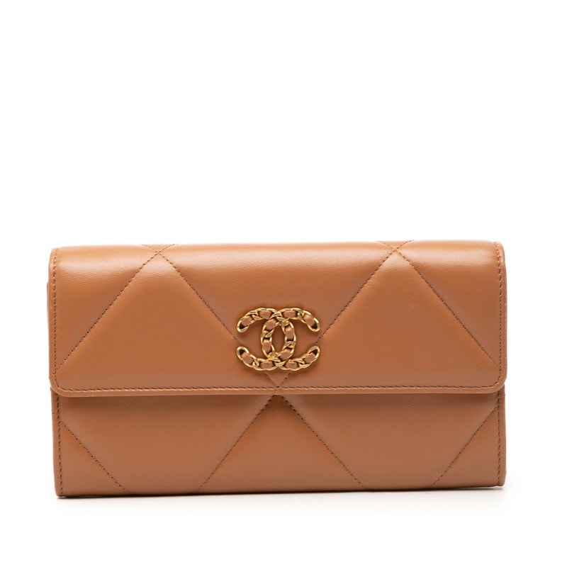 シャネル ココマーク シャネル19 ディズヌフ マトラッセ 長財布 AP0955 ブラウン ラムスキン レディース CHANEL 【中古】