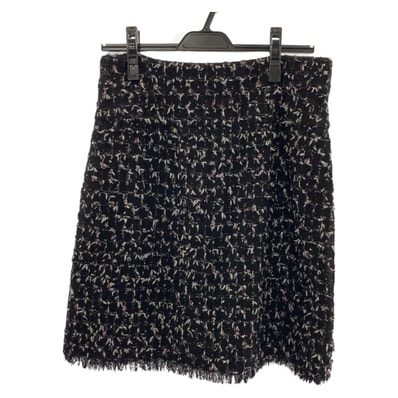 美品 CHANEL シャネル ツイード ココマーク サイズ38 ブラック 黒 ピンク ブラック金具 ウール スカート 505337 【中古】