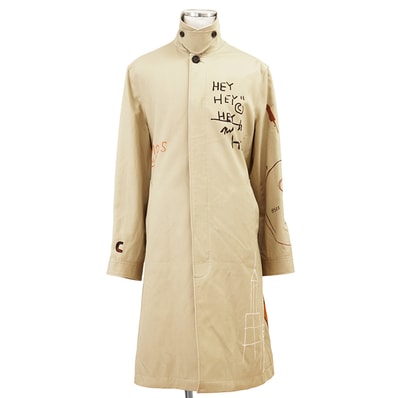 【新品同様】COACH コーチ × Jean-Michel Basquiat ステンカラーコート L/XL メンズ バスキア バルマカーン グラフィック × ステンシルプリント コットンギャバジン モノグラムライニング ベルト付属 アウター ベージュ タイ製