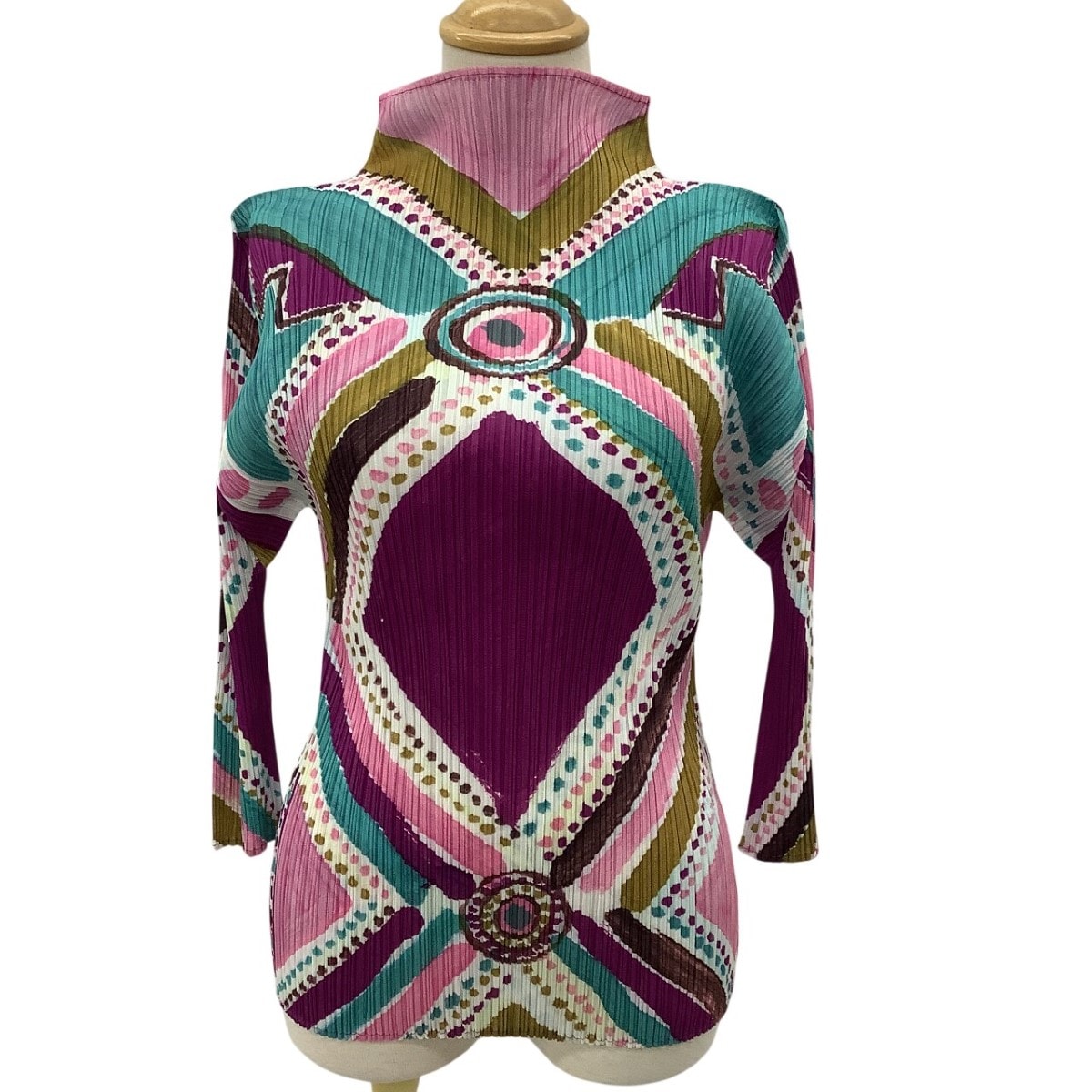 ISSEY MIYAKE イッセイミヤケ PLEATS PLEASE カットソー 総柄 SIZE 4 PP91-JK534 マルチカラー