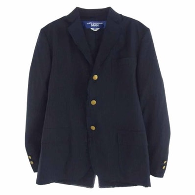 JUNYA WATANABE COMME des GARCONS MAN ジュンヤワタナベコムデギャルソンマン テーラードジャケット 22SS WI-J019 ウール エステル ストライプ リネンクロス テーラードジャケット ネイビー系 XS【中古】