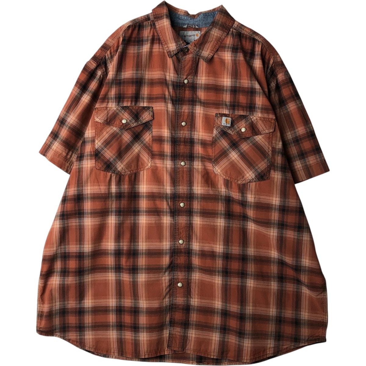 古着 カーハート Carhartt RELAXED FIT チェック柄 フラップポケット パールスナップボタン半袖 ワークシャツ メンズXXL相当/eaa640924