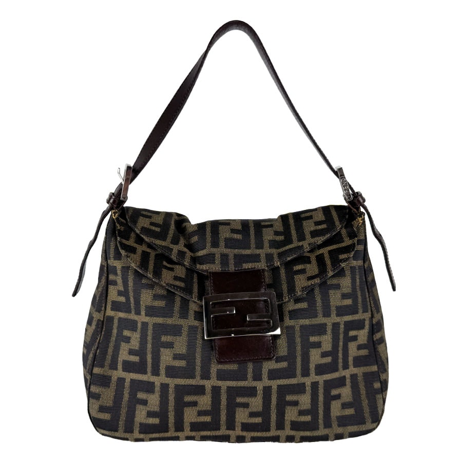 フェンディ FENDI ハンドバッグ ズッカ ナイロンキャンバス/レザー ブラウン レディース【中古】 z10834