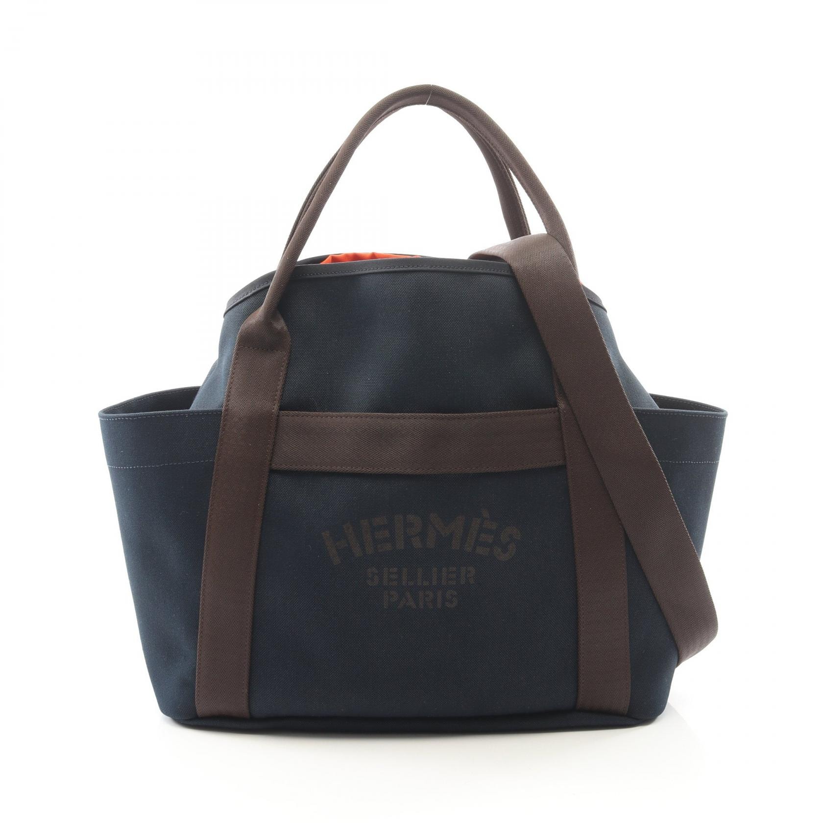 エルメス HERMES サックドパンサージュ グルーム ブルーネイビー フー 2WAY トートバッグ バッグ キャンバス トワルミリタリー トワルシェブロン C刻印(2018年製造) メンズ レディース ネイビー系 / ブラウン系