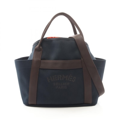 エルメス HERMES サックドパンサージュ グルーム ブルーネイビー フー 2WAY トートバッグ バッグ キャンバス トワルミリタリー トワルシェブロン C刻印(2018年製造) メンズ レディース ネイビー系 / ブラウン系