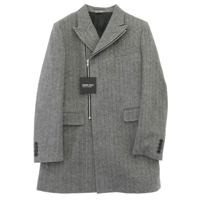 COMME des GARCONS HOMME DEUX コムデギャルソンオムドゥ コート 25AW DP-J052-051 ヘリンボーン ピークドラペル ジップアップ チェスターコート グレー系 S【極上美品】【中古】